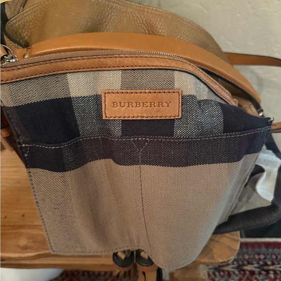 Elegant Tan and Black Burberry Hobo Bag with Tassel - Picture 7 of 15